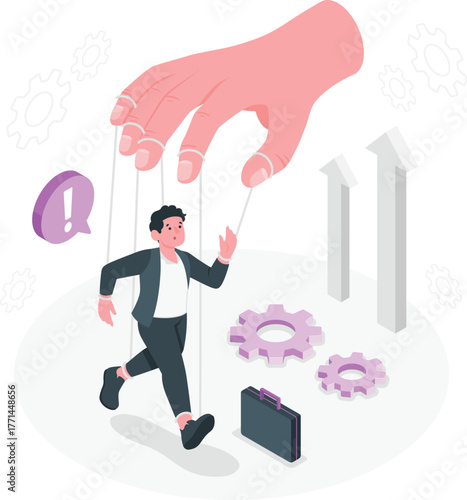 Businessman controlled by a hand like a puppet manipulation