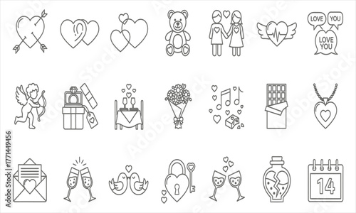 Valentine's Day Line Art Vector Icons for Love and Romance