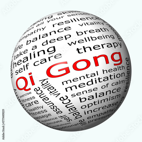 Qi Gong Wordcloud - 3D illustration