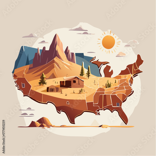 Carte Far West stylisée isolée symbole cowboy