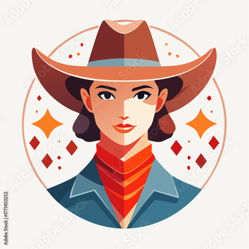 Icône vectorielle géométrique représentant femme cowboy