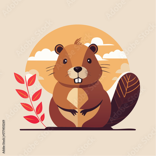Illustration design plat de castor brun moderne