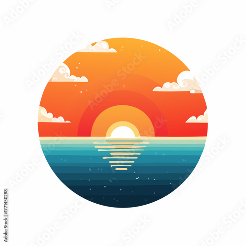 Illustration design plat de soleil couchant moderne