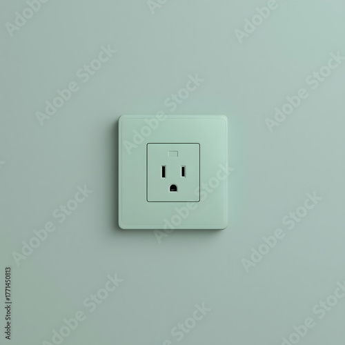 Soft Green Electrical Outlet on White Wall 3D