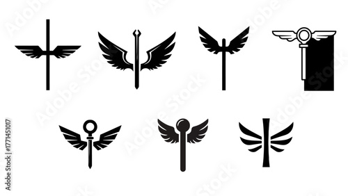 Black vector heresy icon showing stylized winged cross symbols in minimalist outline design. Perfect for religion icon collections, gothic emblems, or spiritual logo sets for web and mobile apps.