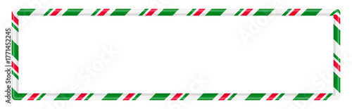 Christmas candy cane rectangle border frame. Festive Holiday Candy Cane Frame with Red, Green and White Stripes. Editable stroke. Vector illustration 