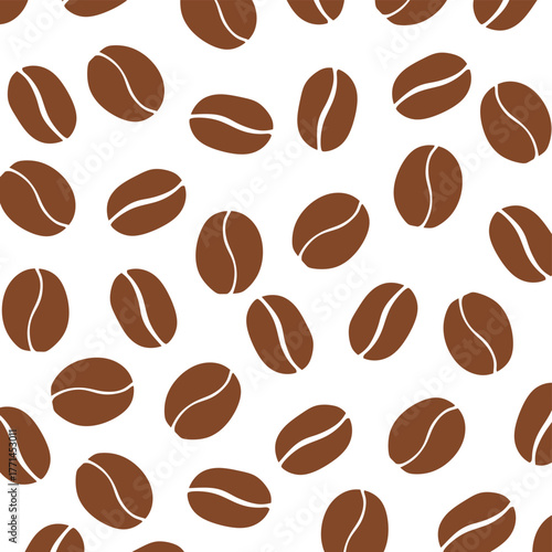 Coffee Background with Bean Pattern. Repeating Coffee Design. Seamless coffee bean pattern with a random layout. Perfect for coffee packaging, cafe branding, wrapping paper, and textile prints
