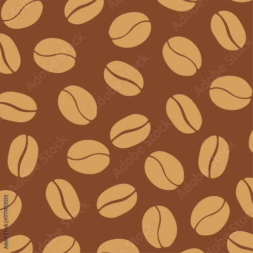 Coffee Background with Bean Pattern. Repeating Coffee Design. Seamless coffee bean pattern with a random layout. Perfect for coffee packaging, cafe branding, wrapping paper, and textile prints