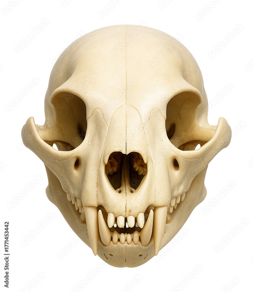 Fototapeta premium Smooth-coated otter skull featuring a rounded cranium and sharp teeth.