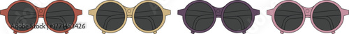 A vibrant assortment of colorful sunglasses in red, yellow, purple, and pink. Conceptual illustration of summer fashion, personal style choices, and eyewear