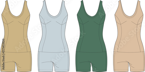 Vintage Bodysuit Fashion Retro-Inspired Women's Activewear and Swimsuit Design Set