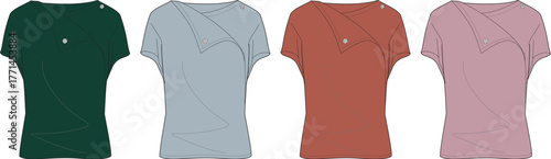 Fashion Illustration Collection of Colorful Women's Tops in Various Hues for Clothing Design & Apparel Presentation