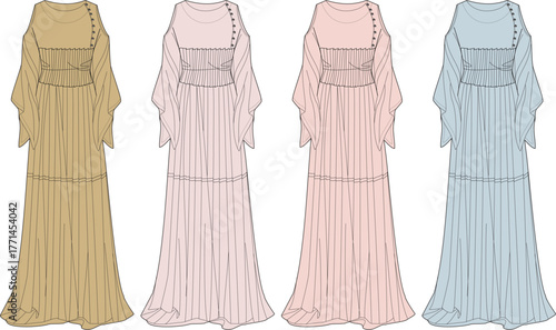 Elegant Pleated Dress Fashion Design in Various Colors