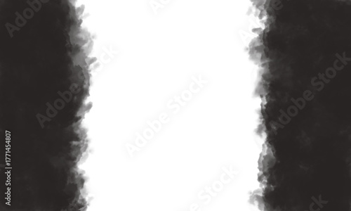 Abstract watercolor painting with black ink strokes on the sides isolated on transparent background
