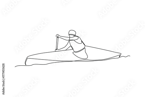 Simple continuous line draw of outdoor activity for rafting. Simple line, creativity, vector.