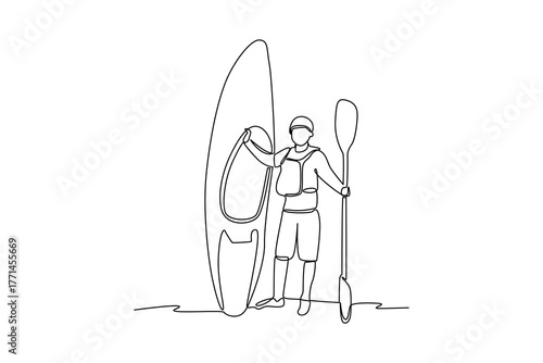 Simple continuous line draw of outdoor activity for rafting. Simple line, creativity, vector.