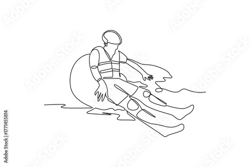 Simple continuous line draw of outdoor activity for rafting. Simple line, creativity, vector.