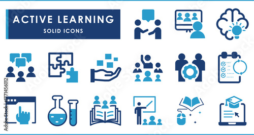 Active learning icons set. Solid filled icons pack.