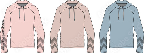 Fashionable Vector Hoodies in Three Soft Color Variants Vector Illustration