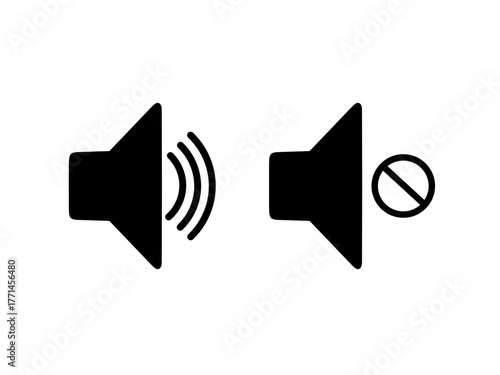 mute and unmute icon vector on white background. sound and silent icons