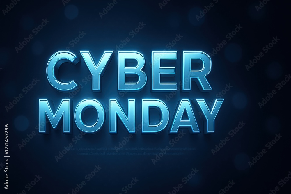 Obraz premium Cyber monday neon sign with glowing blue letters on dark background