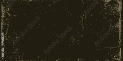 Dark brown grunge vintage texture background. Distressed rough surface with old faded edge frame and scratched details. Minimal abstract rustic design.