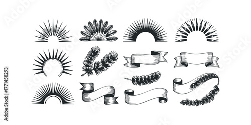 Sunburst and Ribbon Graphic Elements Collection