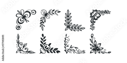 Hand drawn floral corner ornaments collection