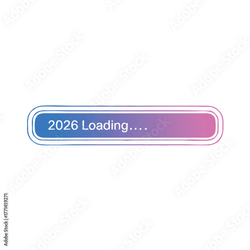 A modern 2D flat vector illustration shows a digital loading progress bar filling up with the text "2026 loading" against a clean white background, symbolizing anticipation for the future.