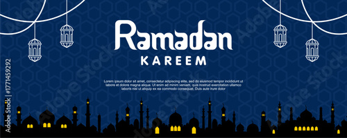 ramadan kareem banner with islamic lanterns vector illustration