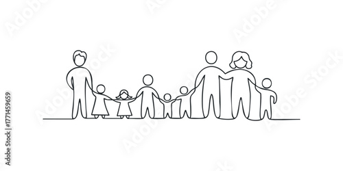 Family holding hands line art