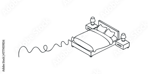 Minimalist bedroom scene with bed and nightstands