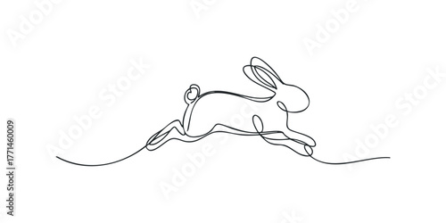 Continuous line drawing of a leaping rabbit