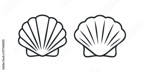 Two black outline seashell icons side by side
