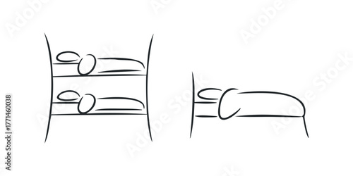 Two minimalist figures sleep on bunk beds