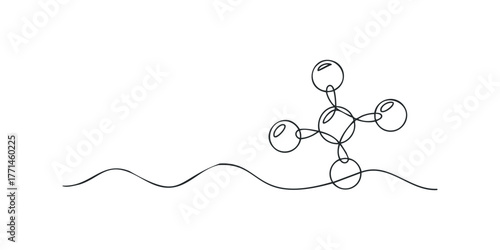 Molecule structure with atomic bonds in minimal line drawing style