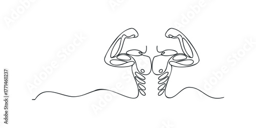 Muscular Bodybuilder Flexing Biceps and Torso Minimalist Line Art