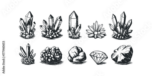 Collection of Hand Drawn Crystals and Gems