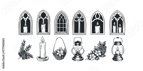 Gothic Window Frames and Vintage Illumination Elements