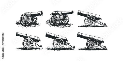 Six old cannons on display