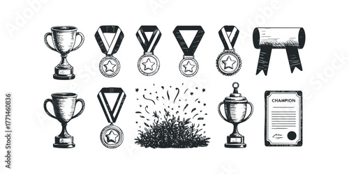 Collection of hand-drawn achievement awards