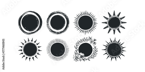 Collection of Diverse Sun and Circle Graphic Elements