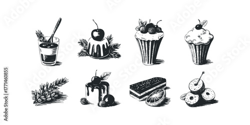 Set of Hand Drawn Desserts and Pastries Collection