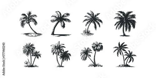 Collection of stylized palm tree icons