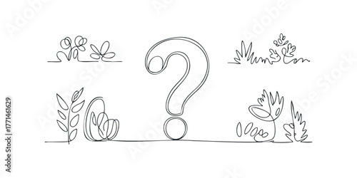 Question mark surrounded by abstract nature elements