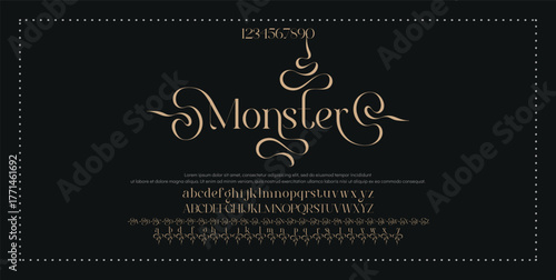 Luxury wedding alphabet font. Typography decorative elegant classic lettering serif fonts vintage retro for logo. vector illustration