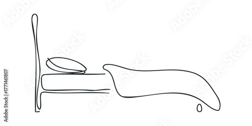 Simple outline of a bed with pillow and blanket