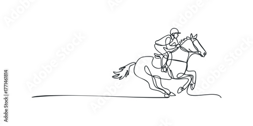Equestrian Jumping Horse in Continuous Line Style