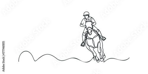 Equestrian athlete on horse continuous line drawing