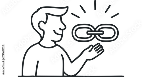 Man holding linked circles symbolizing connection and idea